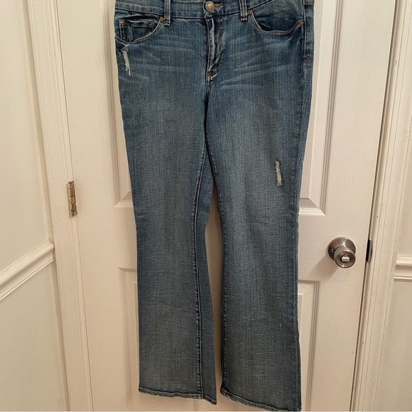 Seven7 Denim Medium Wash Mid Rise Distressed Boot Cut Blue Jeans Size 8 - Picture 1 of 6